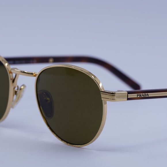 Prada PRB52S 5AK09Z Sunglasses Gold Round Frame, Dark Brown Lenses main image 10